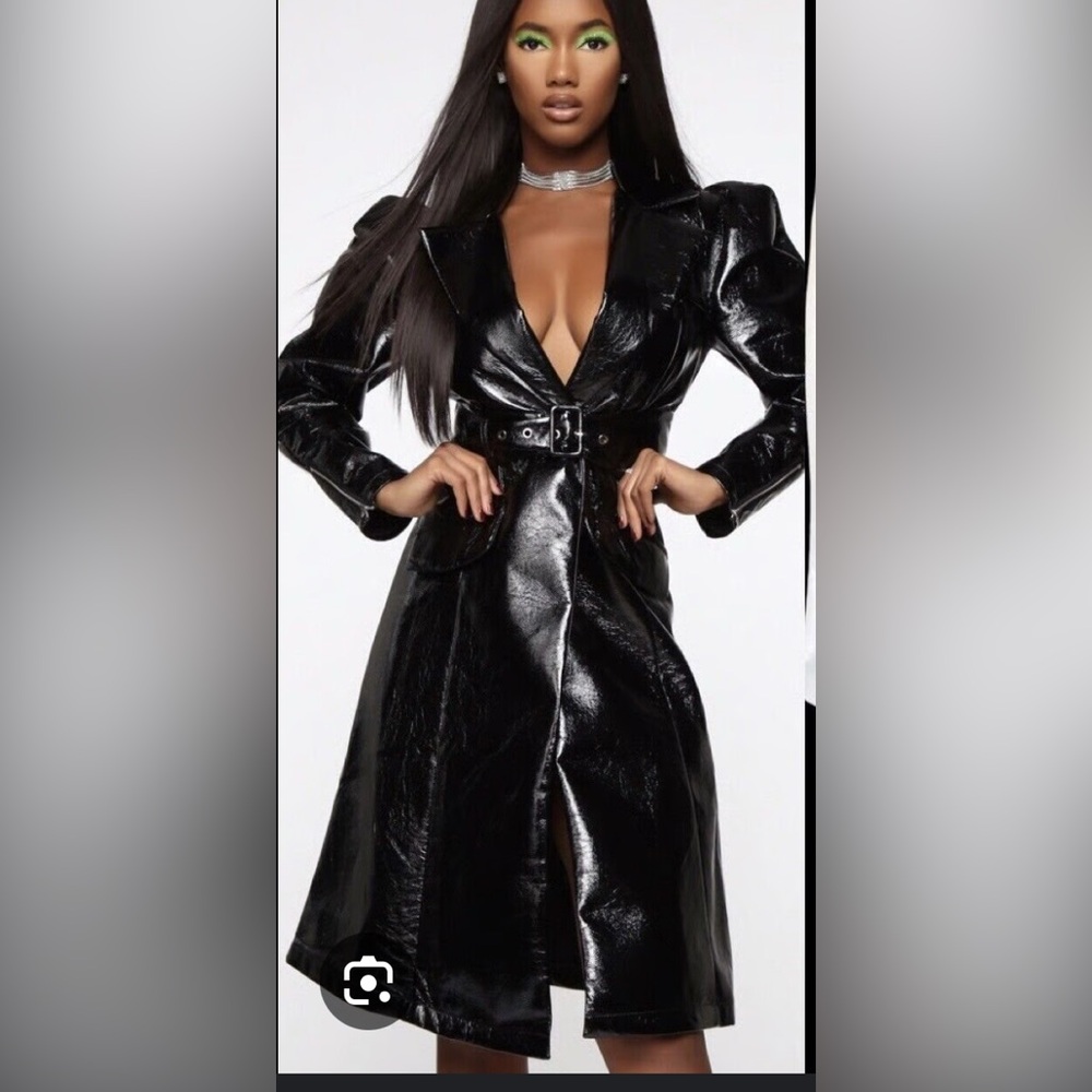 Fashion Nova Cardi B Shiny Black Hammer Time Trench Coat